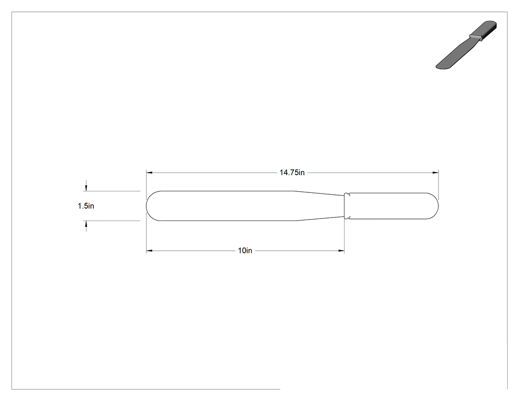 Teknik Çizim - Yuvarlak Uçlu Paslanmaz Çelik Spatula, Polipropilen Saplı, 14-3/4" Uzunluk