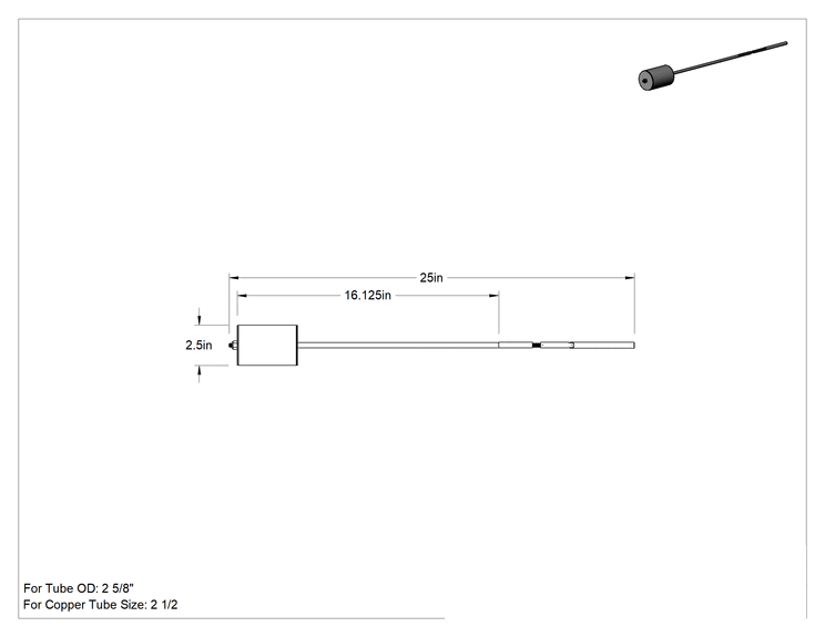 Teknik Çizim - 2-1/2" Bakır Boru için Akış Durdurucu