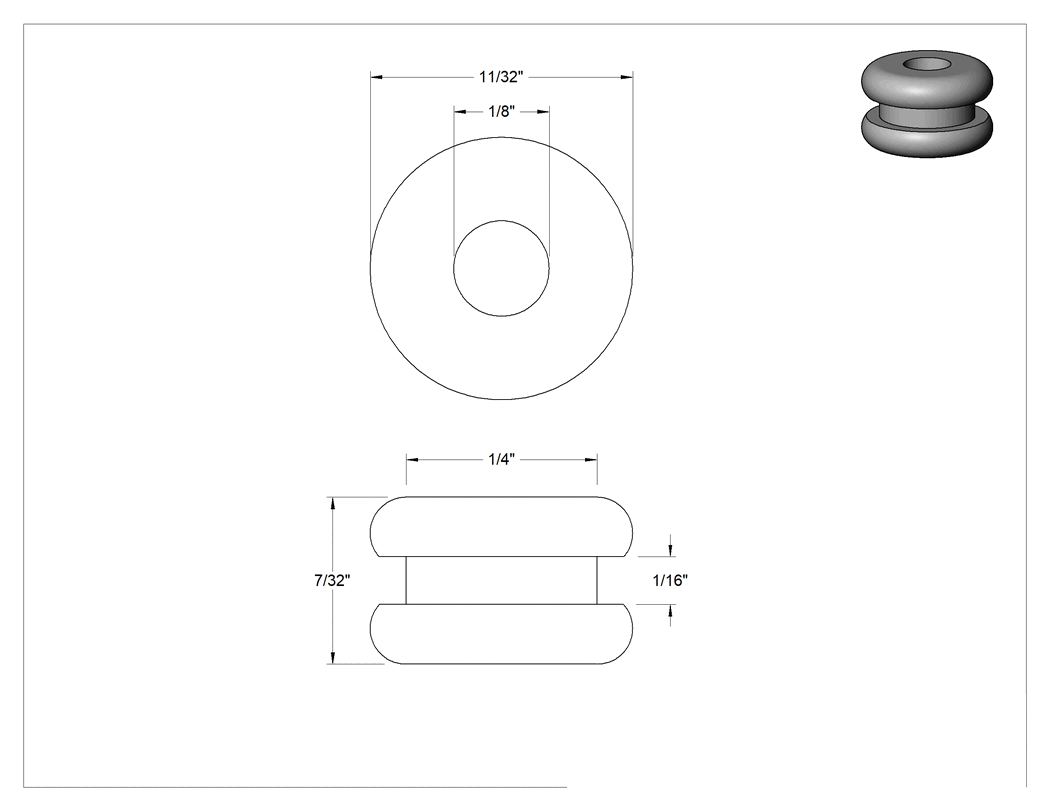 Teknik Çizim - 1/4" Delik Çapı için EPDM Kauçuk Grometler