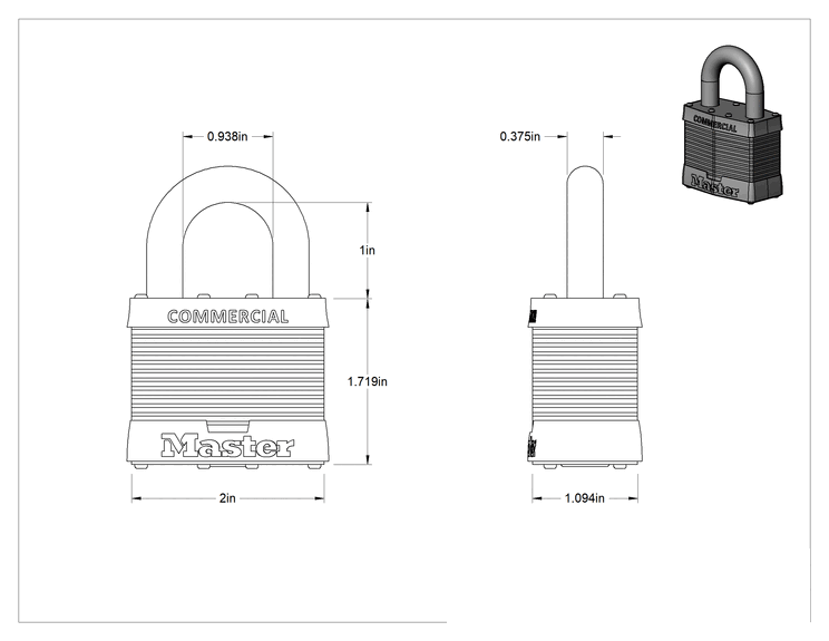 Teknik Çizim - Asma Kilit, Aynı Anahtarlı, Master Lock 25