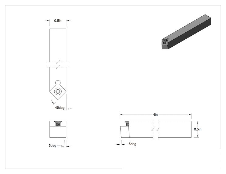 Teknik Çizim - Döner Karbür Uç Tutucu, Ssdc, Nötr, 3/8" iç çember için, 1/2" Genişlikte Şaft