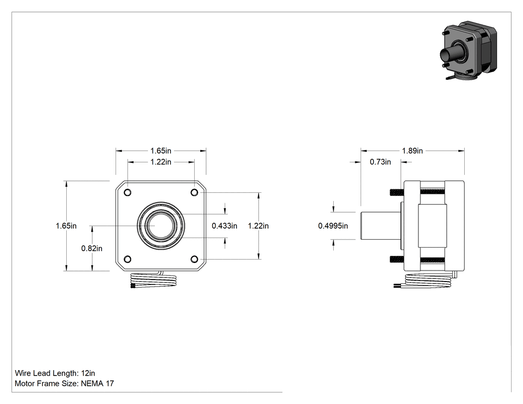 Teknik Çizim - Step Motor, İçi Boş Mil, 16.9 inç-ons Maksimum Tutma Torku