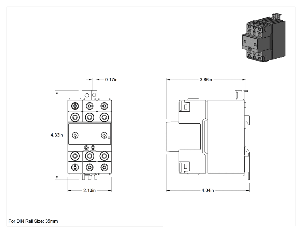 Teknik Çizim - DIN Rayı Montajlı Katı Hal Rölesi, 3PST-NO, 8 Terminal, 5-32V DC Giriş