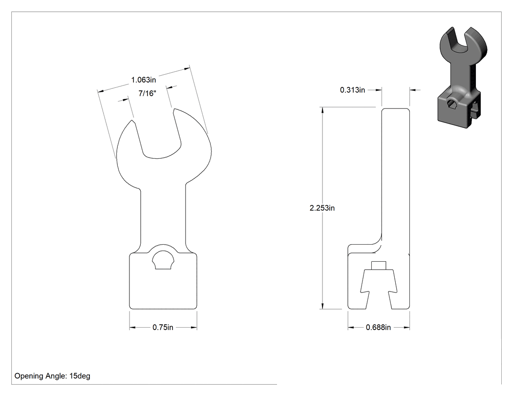 Teknik Çizim - Değiştirilebilir Başlıklı Tork Anahtarı için 7/16" Tahrik Boyutu Altıgen Açık Uçlu Başlık