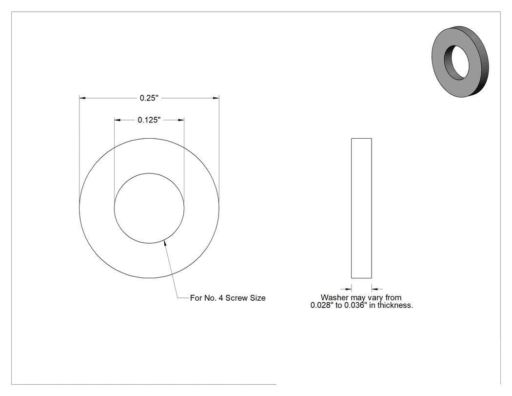 Teknik Çizim - 316 Paslanmaz Çelik ASME Pul, 4 Numaralı Vida Boyutu için, Dar ASME Tanımı