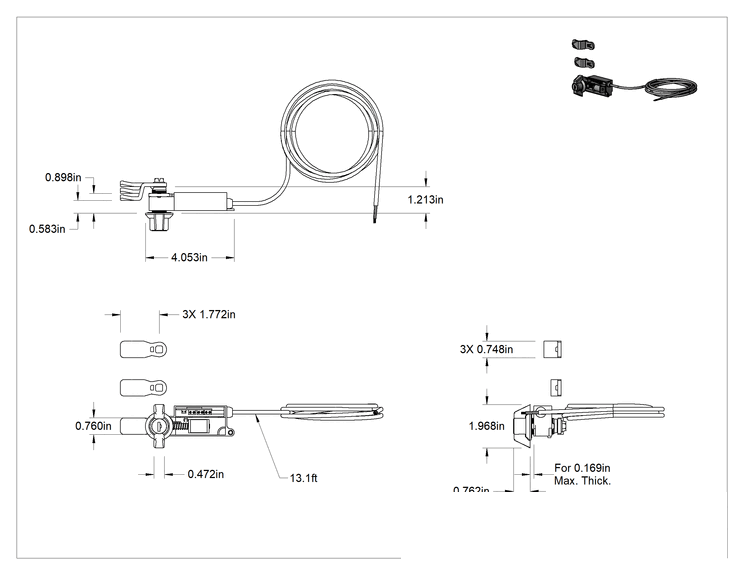 Teknik Çizim - Elektronik Uzaktan Kumandalı Kanatlı Kam Kilidi, Aynı Anahtarlı, 24V DC, 3/4" Delik Çapı için