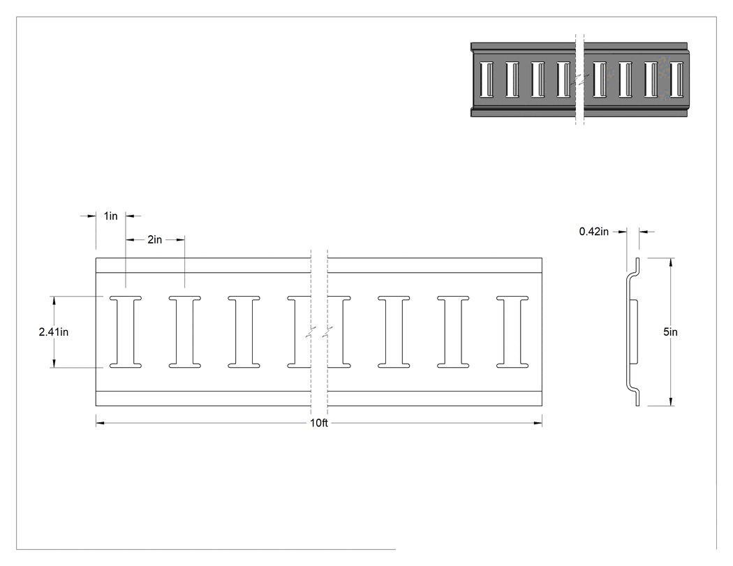 Teknik Çizim - E-Track, Yatay, Alüminyum, 10 Fit Uzunluk