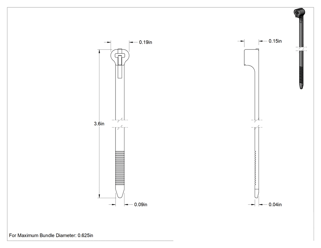 Teknik Çizim - Hassas Ayarlı Kablo Bağı Çeşitleri, 100 Parça, 3" Uzunluk x 0.09" Genişlik