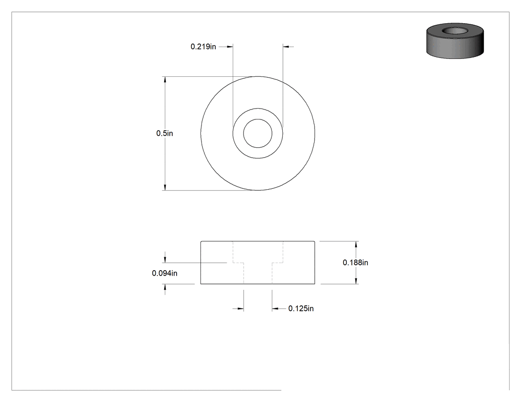 Teknik Çizim - Yüksek Sıcaklığa Dayanıklı Silikon Kauçuk Dişsiz Delikli Tamponlar, 1/2" Dış Çap, 3/16" Yükseklik