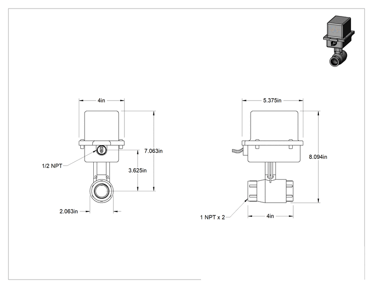 Teknik Çizim - İçme Suyu için Motor Tahrikli Açma/Kapama Vanası, 1 NPT Dişi
