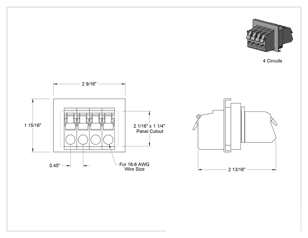 Teknik Çizim - Panel İçinden Blok, Kol-Kelepçe Terminalli, 4 Devre