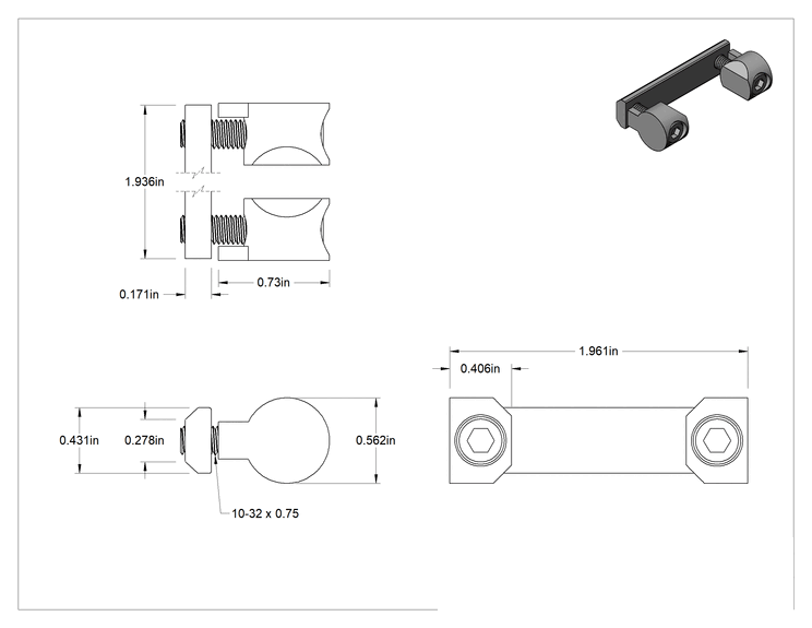 Teknik Çizim - T-Yivli Çerçeve, 2" Yüksekliğinde Ray için Gümüş Çift Ankraj Braketi