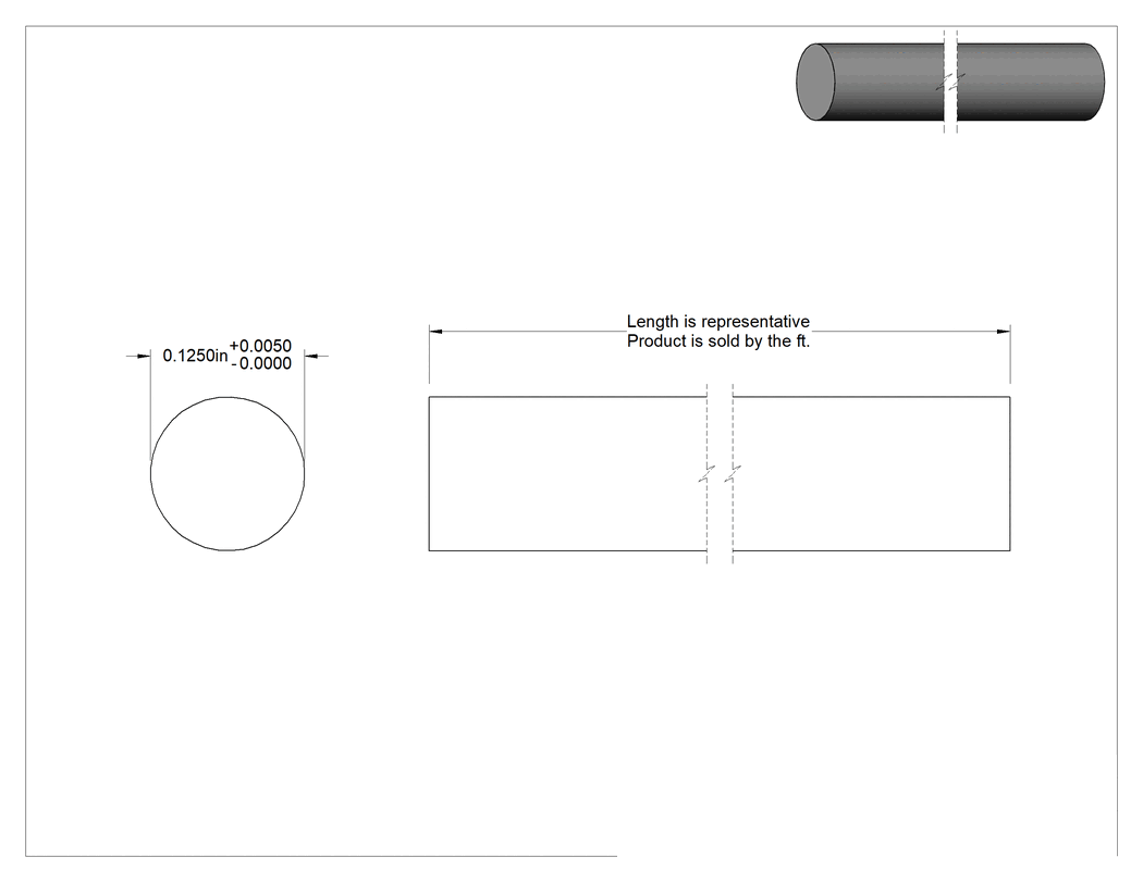Teknik Çizim - PTFE'den Üretilmiş 1/8" Çaplı Çubuk