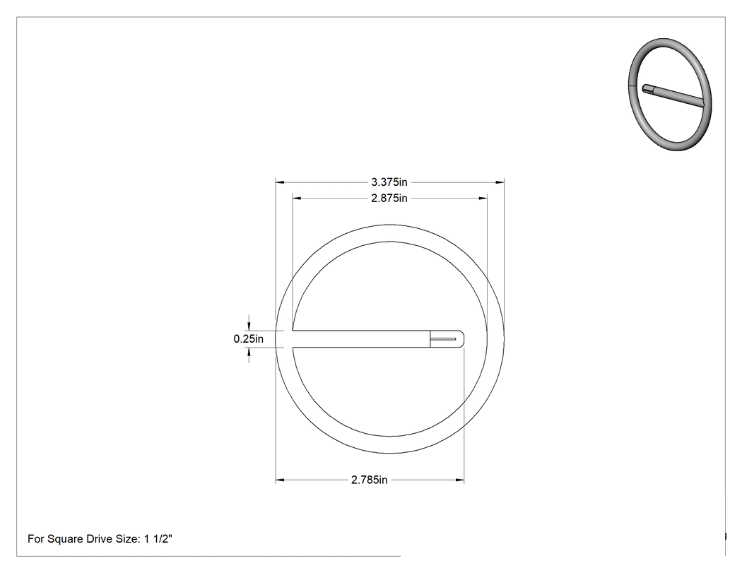 Teknik Çizim - 2-7/8" İç Çap 1-1/2" Kare Tahrikli Darbeli Soket için Tek Parçalı Soket Segman