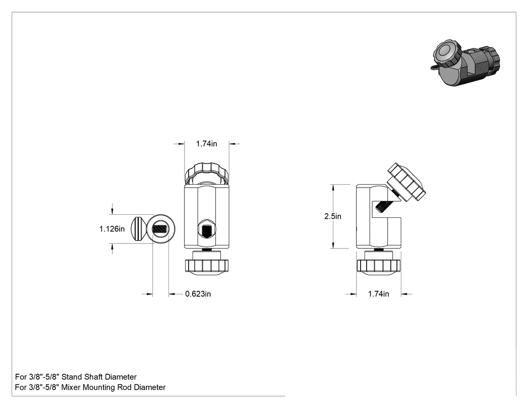 Teknik Çizim - Küçük Parti Karıştırıcılar için Kelepçe, 3/8" ila 5/8" Mil Çapı için