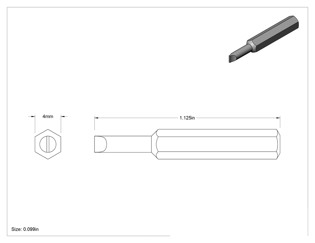 Teknik Çizim - 0.099" Oluklu Uç, 4 mm Altıgen Şaft