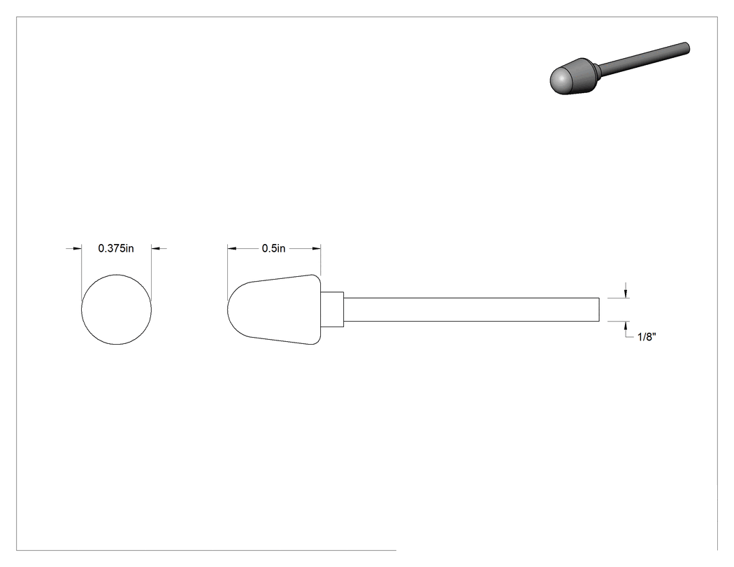 Teknik Çizim - Sentetik Keçe Parlatma Bobi, Sert, Yuvarlak Uçlu Konik, 3/8" Çap x 1/2" Uzunlukta Baş