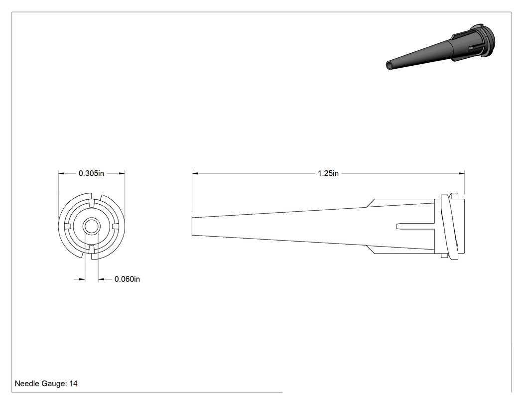 Teknik Çizim - Luer Lock Bağlantılı Statik Kontrol Şırınga Uçları, 14 G