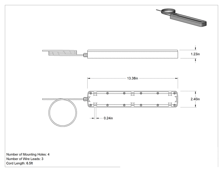 Teknik Çizim - Yüksek Sıcaklık Şerit Makinesi Işığı, 13-3/8" Uzunluk x 2-3/8" Yükseklik x 1-1/4" Genişlik Toplam
