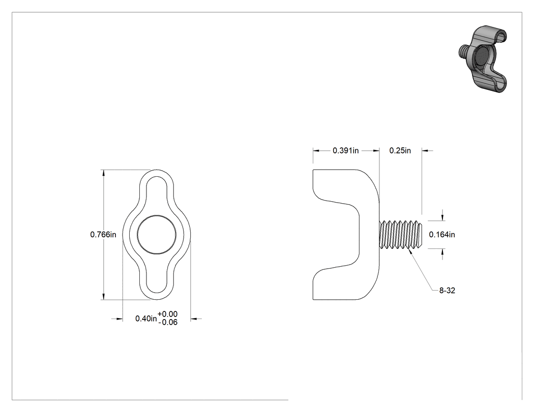 Teknik Çizim - Çinko Kaplı Çelik Kanat Başlı Parmak Vidaları, 8-32 Diş Boyutu, 1/4" Uzunluk