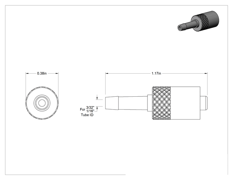 Teknik Çizim - Hava için Pirinç Luer Lock Tüp Bağlantısı, Fiş, 1/16"-3/32" Tırnaklı Boru İç Çapı için