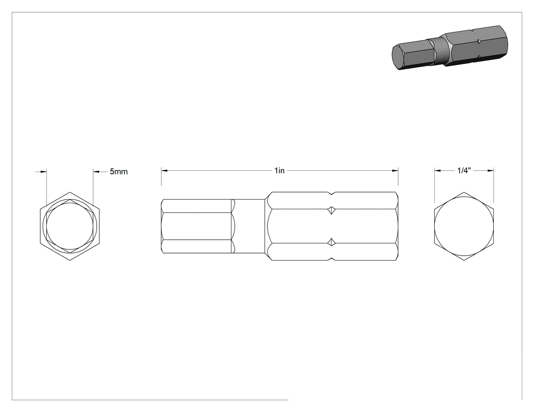 Teknik Çizim - 5 mm Altıgen Uç, 1/4" Altıgen Şaft