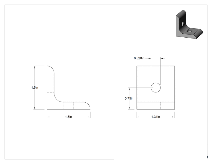 Teknik Çizim - 1-1/2" Ray için 1-1/2" Uzunlukta Köşe Braketi Yüksek Alüminyum Cıvatalı Çerçeve