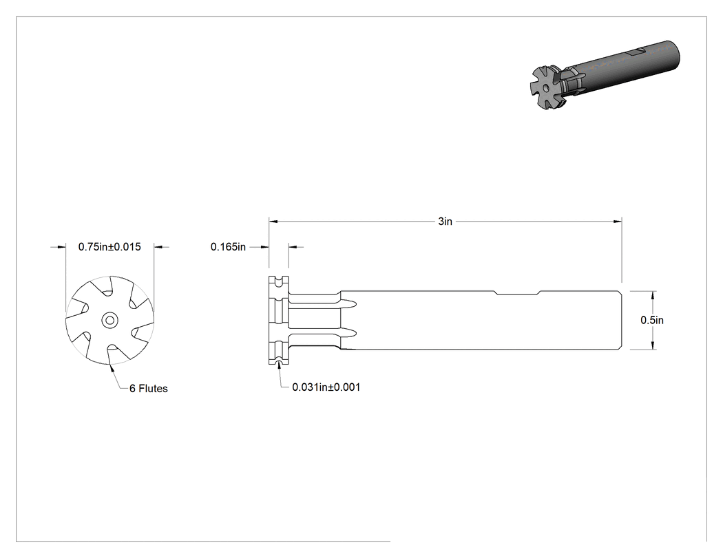 Teknik Çizim - İçbükey Yarıçaplı Uçlu Freze, 1/32" Kesme Yarıçapı
