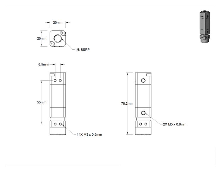 Teknik Çizim - Pnömatik Manyetik Tutucu, Ağır Yük, Sürtünme Halkalı, 78 mm x 20 mm x 20 mm Toplam