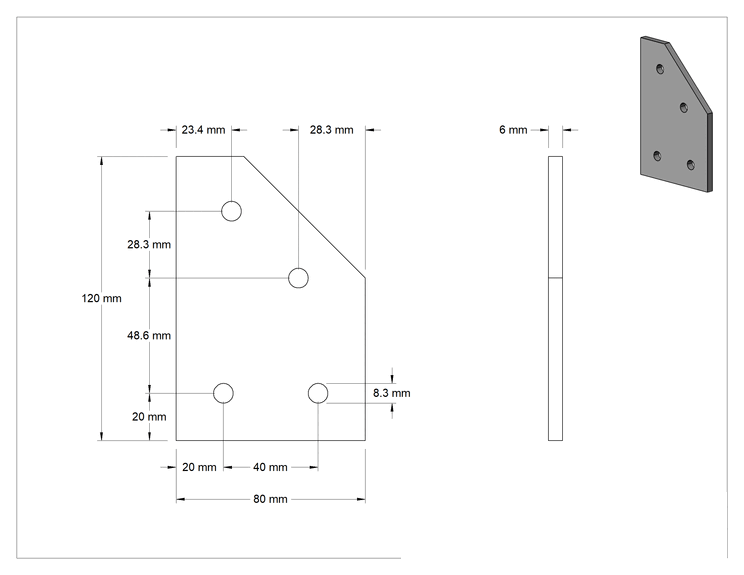 Teknik Çizim - T-Yivli Çerçeve, 40 mm Yükseklikteki Tek Ray için Gümüş 45 Derece Braket