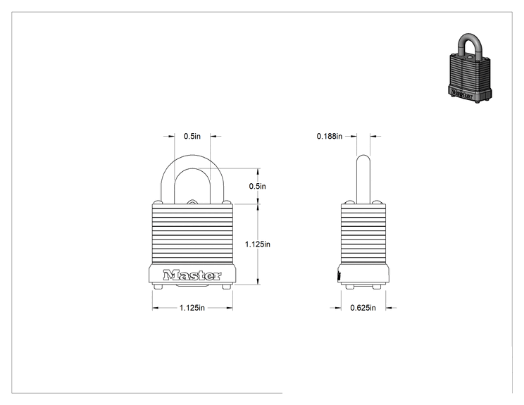 Teknik Çizim - Lamine Çelik Gövdeli Asma Kilit, Master Lock 105, 048 Numaralı Anahtarla Aynı Anahtarlı