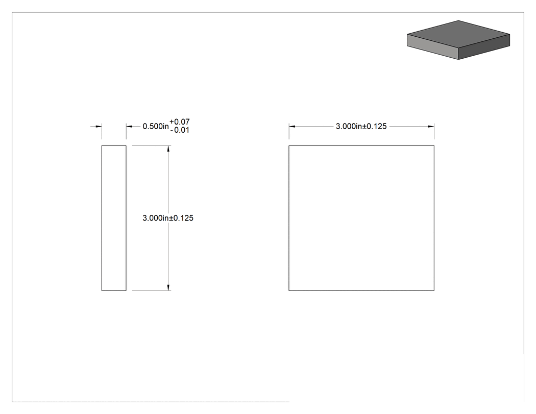 Teknik Çizim - İşlenmesi Kolay 303 Paslanmaz Çelik Sac, 1/2" Kalınlık, 3" x 3"