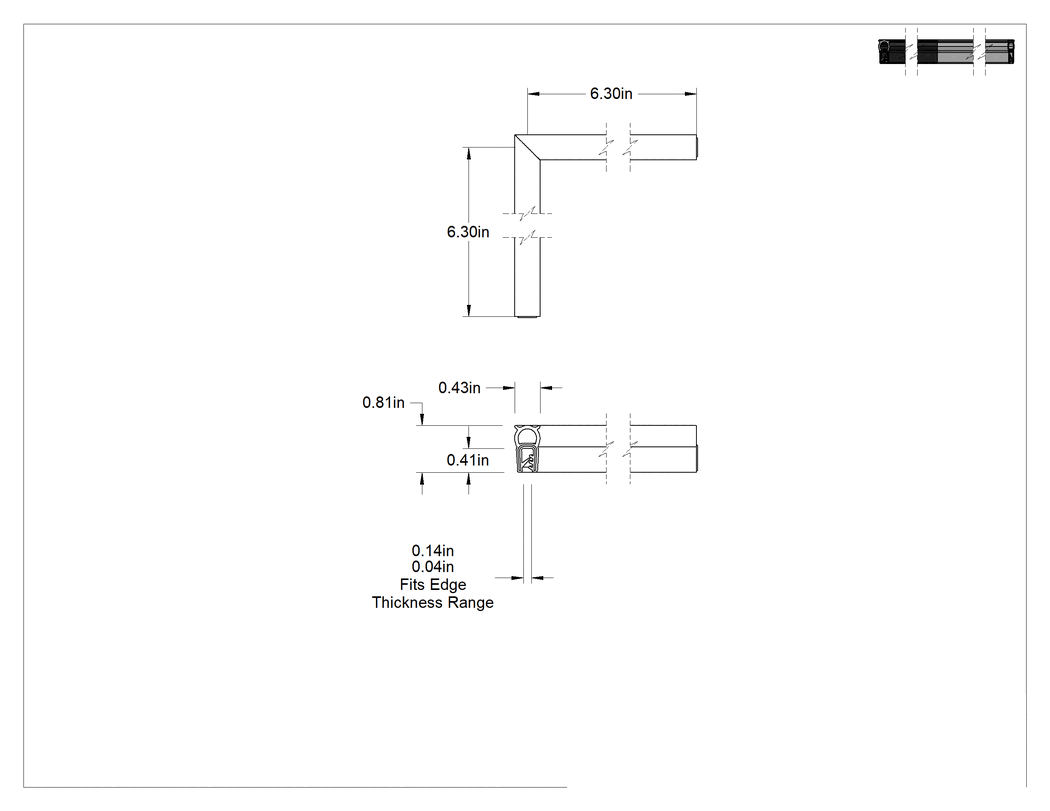 Teknik Çizim - Üstünde Ampul Bulunan Köşeler için Yağa Dayanıklı Kenar Contası, Takmalı, 3/64" ila 1/8" Kenar Kalınlığına Uygun, 6-1/4" Ayak Uzunluğu