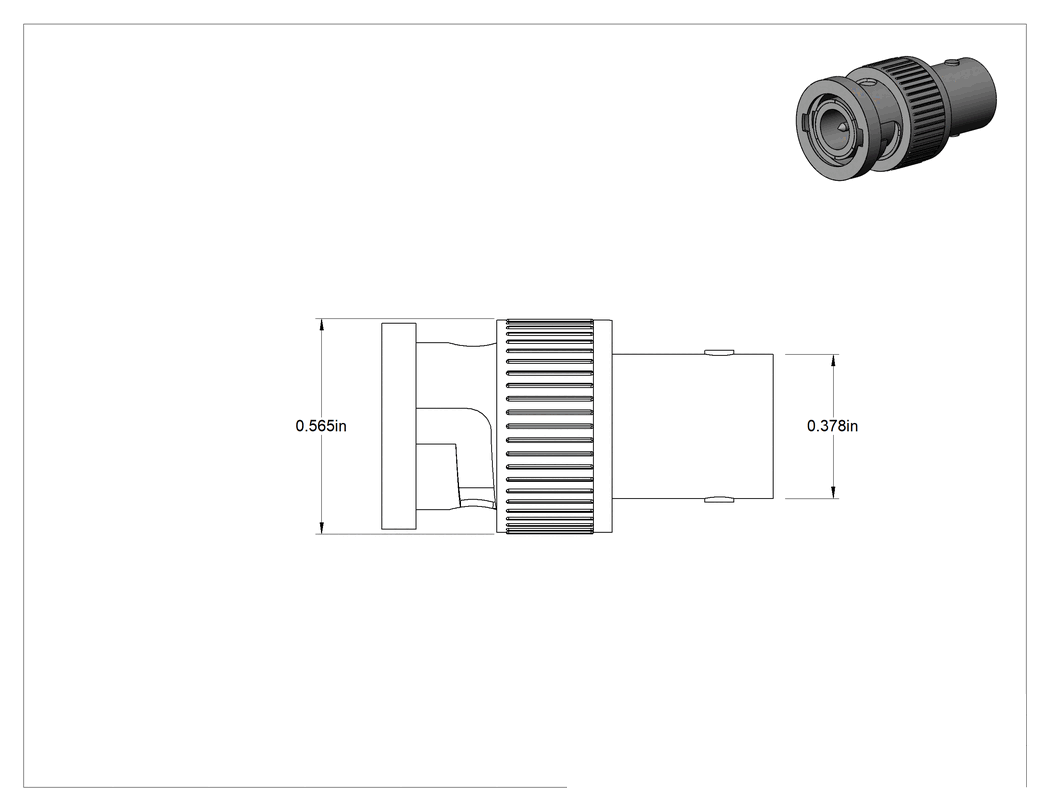Teknik Çizim - Koaksiyel Adaptör, RCA Dişi x BNC Erkek, 75 Ohm