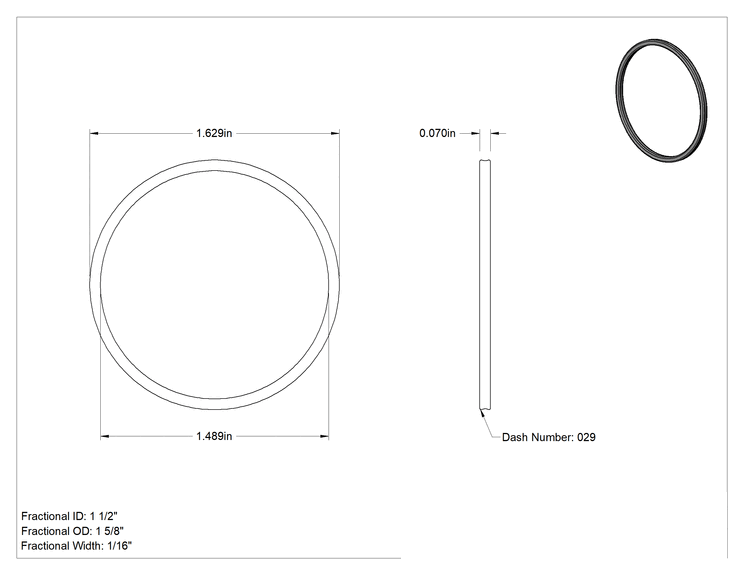 Teknik Çizim - X-Profil Yüksek Sıcaklık Silikon O-Ring, 1/16 Kesirli Genişlik, Dash No. 029