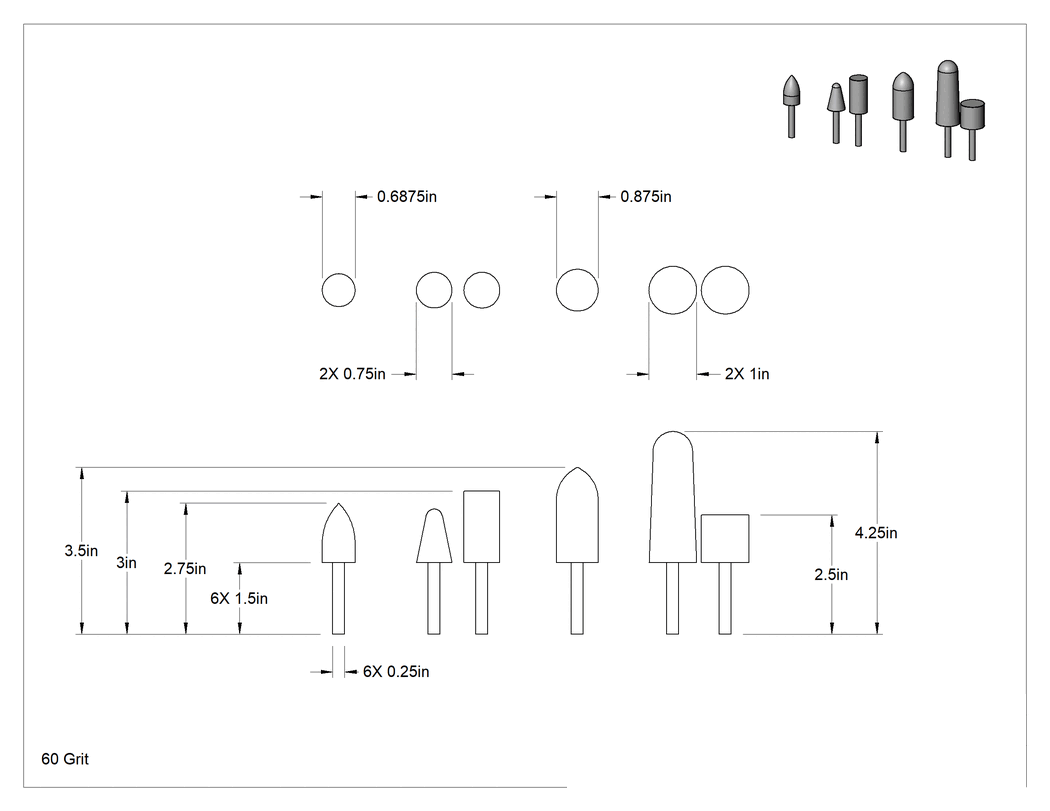 Teknik Çizim - Metaller için Taşlama Ucu, 1/4" Şaft Çapı, 18 Parça Set