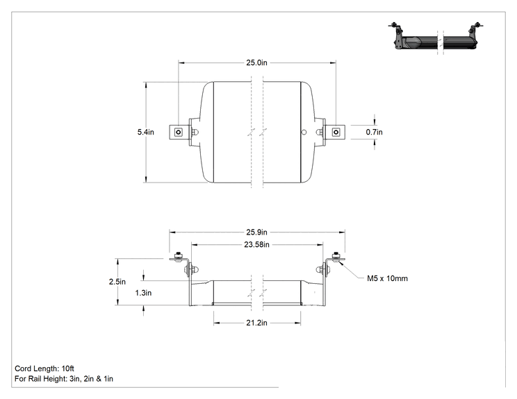 Teknik Çizim - T-Yivli Çerçeve, Ayarlanabilir Eğimli 30W Tezgah Işığı, 1" Yükseklik Ray