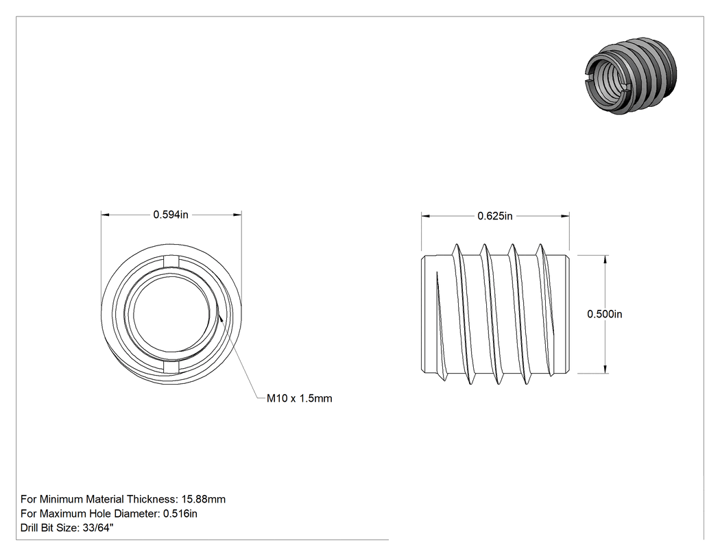Teknik Çizim - Sert Ahşap için Pirinç Diş Açma Uçları, M10 x 1.5 mm Diş Boyutu
