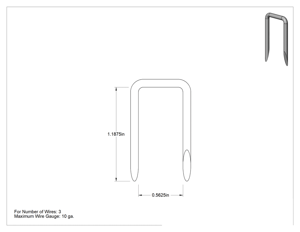 Teknik Çizim - Elektrik Kabloları için Çekiçli Zımba Tel, Düz Zımba Tipi, Çinko Kaplı Çelik, 9/16" Genişlik