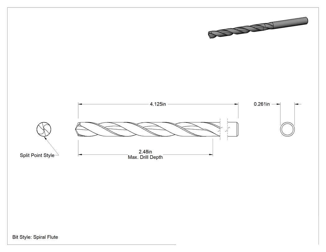 Teknik Çizim - TiN Kaplı Yüksek Hız Çeliği Matkap Ucu, Jobber, G Uç Ölçüsü, 4-1/8" Toplam Uzunluk