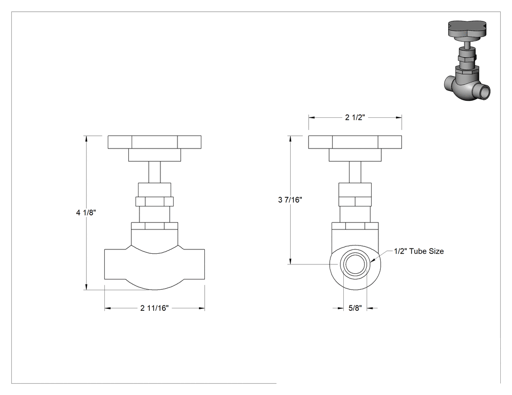 Teknik Çizim - Bronz Akış Ayar Vanası, Lehim Soket Bağlantı Parçaları, 5/8" boru dış çapı için