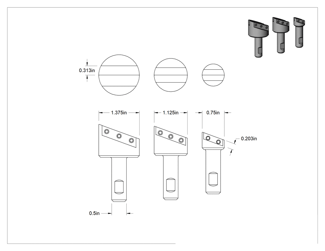 Teknik Çizim - Fly Kesici, 3 Parçalı Set, 1/2" Şaft Çapı