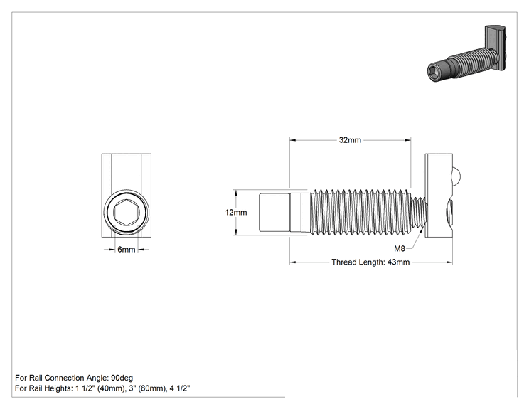 Teknik Çizim - 1-1/2" Yüksekliğinde Tek Raylı T-Yivli Çerçeve için T Konektörü