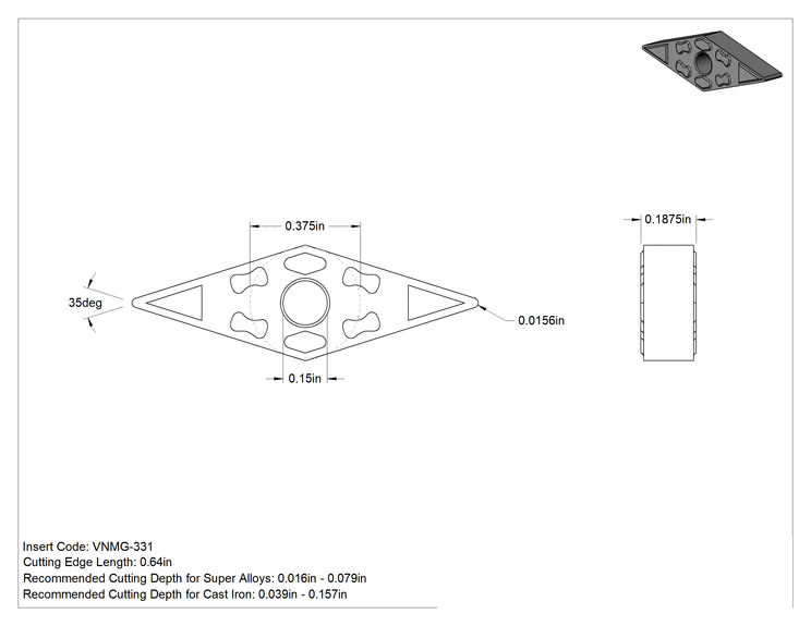 Teknik Çizim - Karbür Uç, Yarı Kesikli için, VNMG-331, Orta