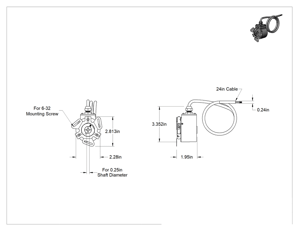 Teknik Çizim - Döner Enkoder, 1/4" Çaplı Mil için, Programlanabilir