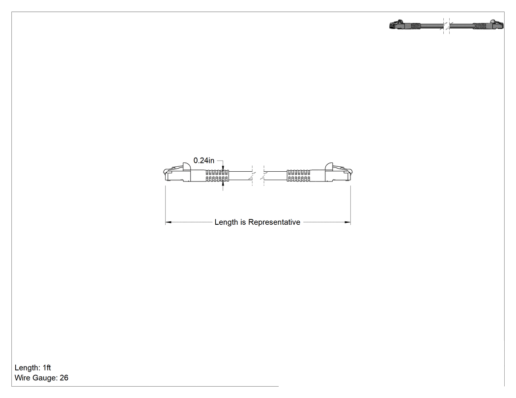 Teknik Çizim - Ethernet Kablosu, RJ45 x RJ45, Kategori 7, 1 Fit Uzunluğunda, Mavi