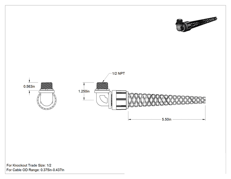 Teknik Çizim - Sure-Grip Plastik Daldırılabilir Kablo Tutucu, 90 Derece Dirsek, 0.38"-0.44" Kablo Dış Çapı için, 1/2 Delik Açma