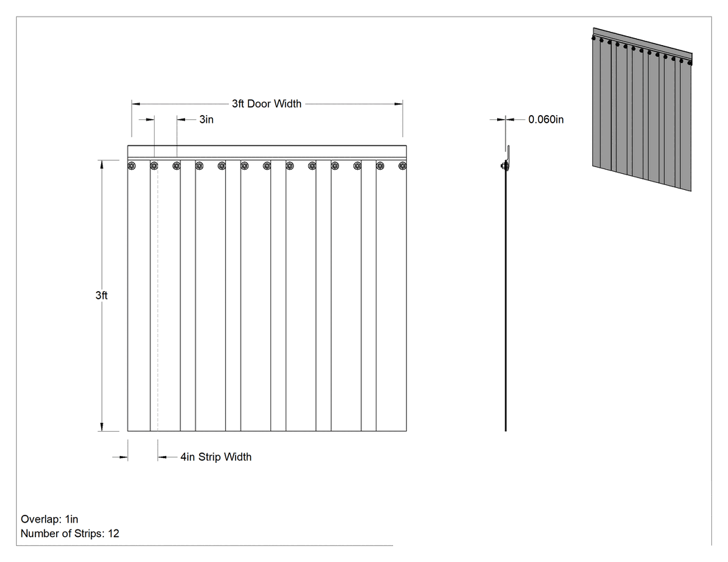 Teknik Çizim - Küçük Açıklıklar için Şerit Kapı, 3 Fit Genişlik x 3 Fit Yükseklik