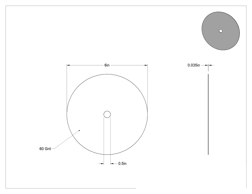 Teknik Çizim - Metal Kesme Diski, Tezgah Öğütücü, 6" Çap, 0.035" Kalınlık, 1/2" Mil Deliği Boyutu