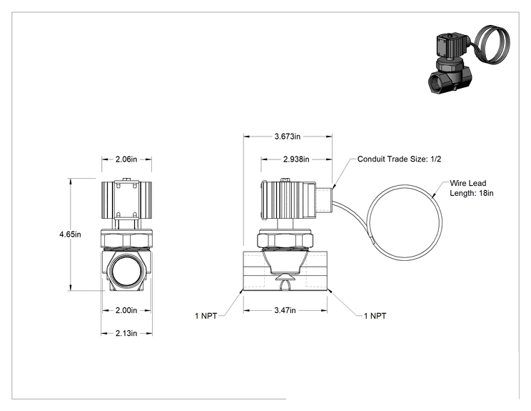 Teknik Çizim - Deterjan için Yoğun Kullanım Solenoid Açma/Kapama Valfi, 1 NPT Dişi